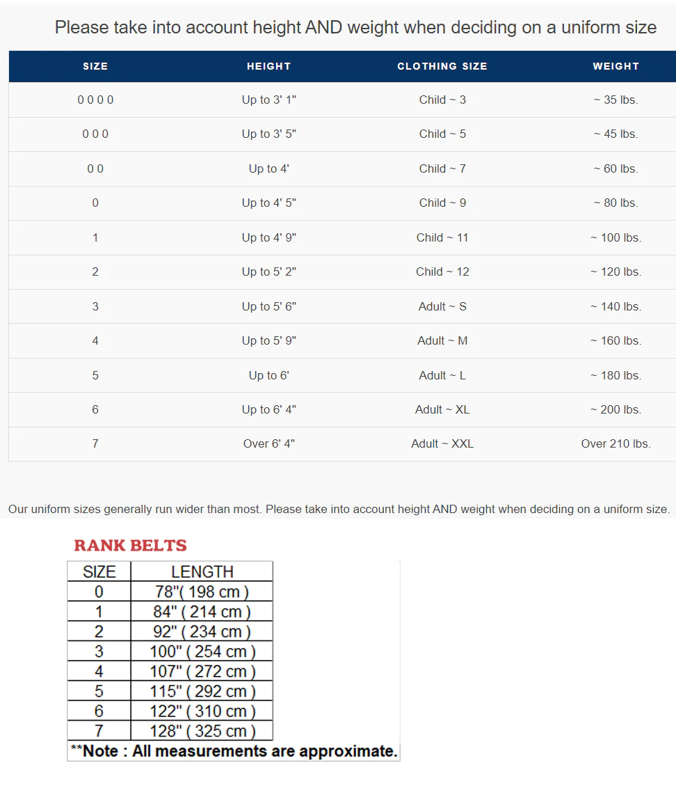 belt size chart